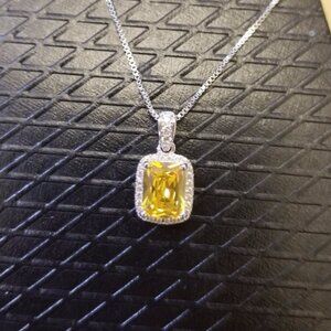 18k Swarovski Element yellow emerald halo Women's necklace